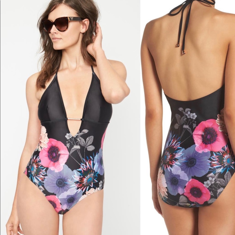 Ted Baker London Women's Pink One Piece Halter Swimsuit -